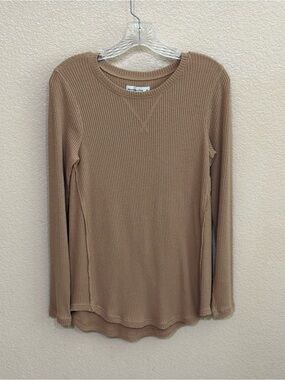 Abercrombie & Fitch Ribbed Long Sleeve Top in Tan - Soft AF Cozy Collection